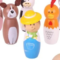Clearance Bigjigs Farm Wooden Skittles Pre School|Games
