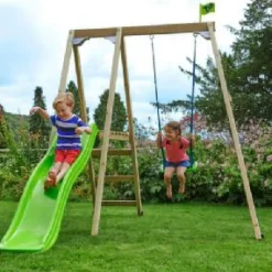 Hot Forest Multiplay Single Wooden Swing & Slide Set Swings|Slides